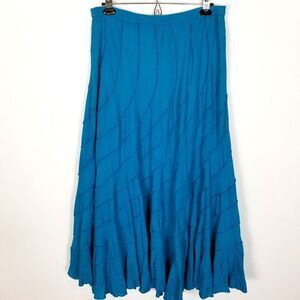 SOFT SURROUNDINGS Women Teal Blue Maxi Skirt Tiered Ruffled-Lined Size S